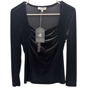 NWT Anatomie Black Velvet Ruched Long Sleeve Sweetheart Top – Size S –MSRP: $228